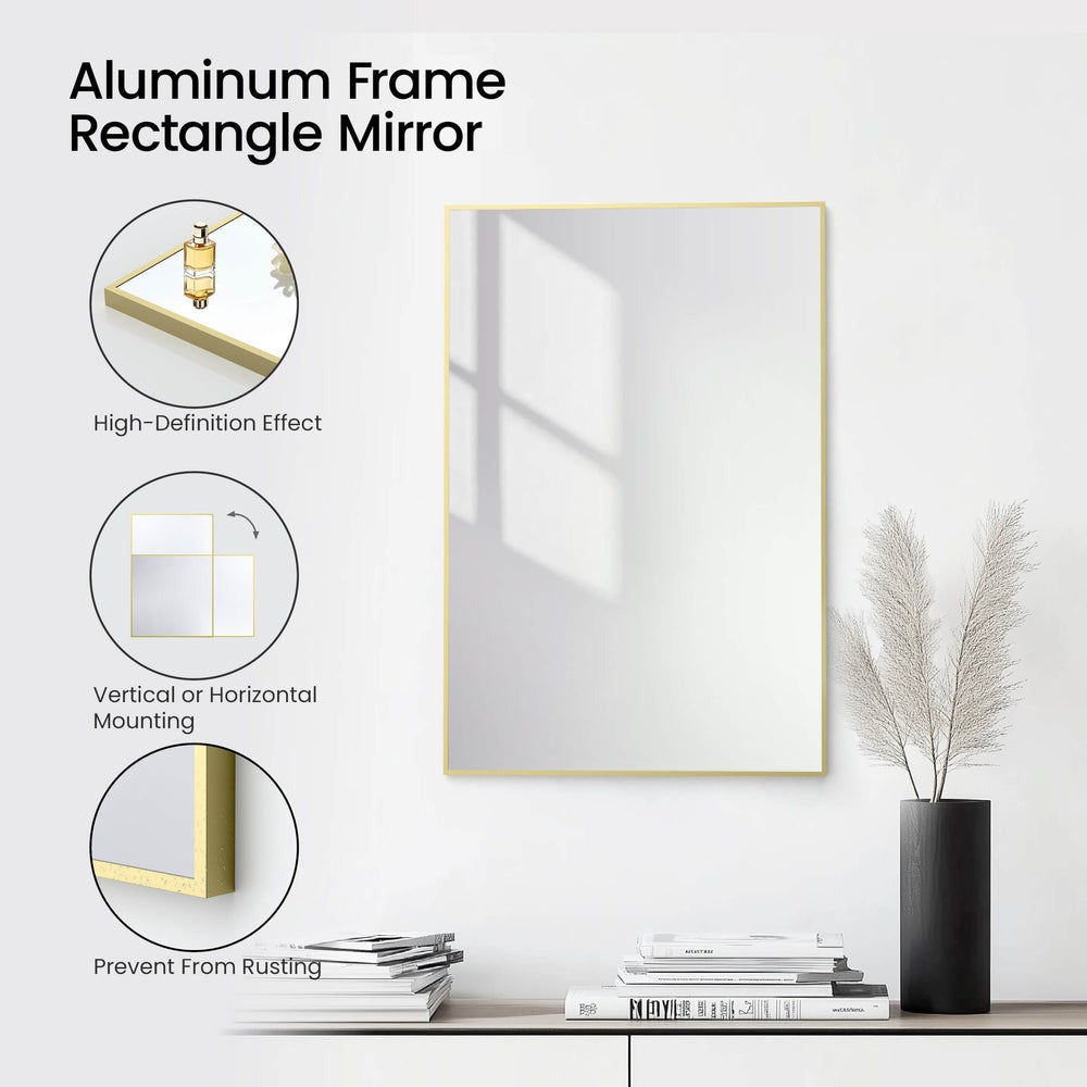 Blossom FM1 24"x36" Brush Gold Rectangular Sleek Durable Metal Framed Mirror