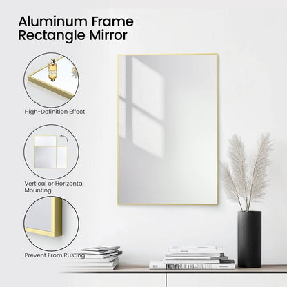 Blossom FM1 24"x36" Brush Gold Rectangular Sleek Durable Metal Framed Mirror