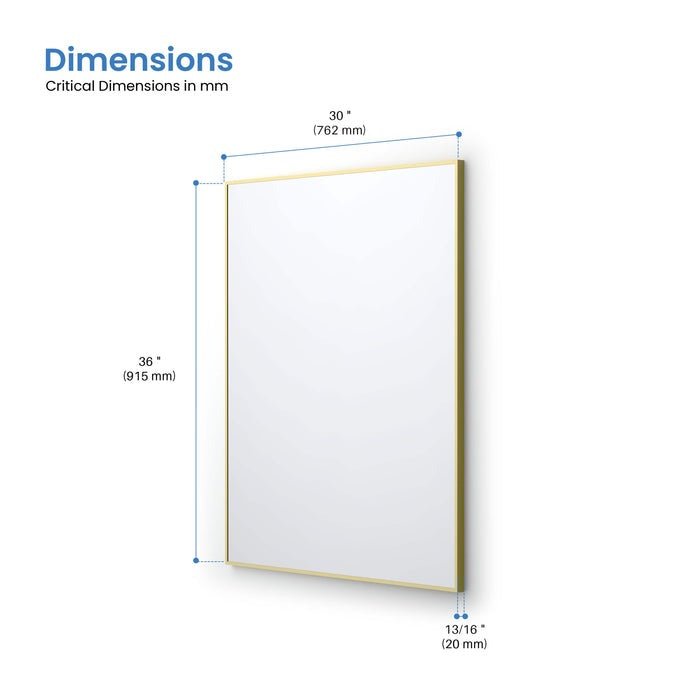 Blossom FM1 30"x36" Brush Gold Rectangular Sleek Durable Metal Framed Mirror