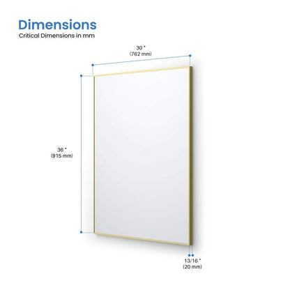 Blossom FM1 30"x36" Brush Gold Rectangular Sleek Durable Metal Framed Mirror