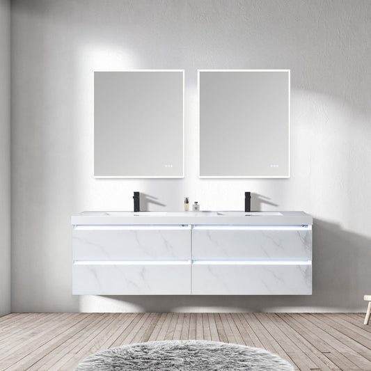 Blossom Jena 72" 4-Drawer Calacatta White Wall-Mounted Vanity Base