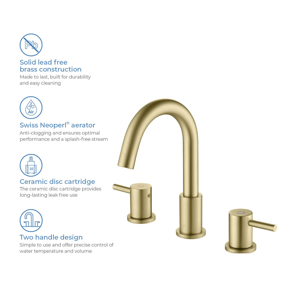 Blossom KBF1016 10" x 15" Brush Gold Two Handle Design Wide Spread Bathroom Sink Faucet