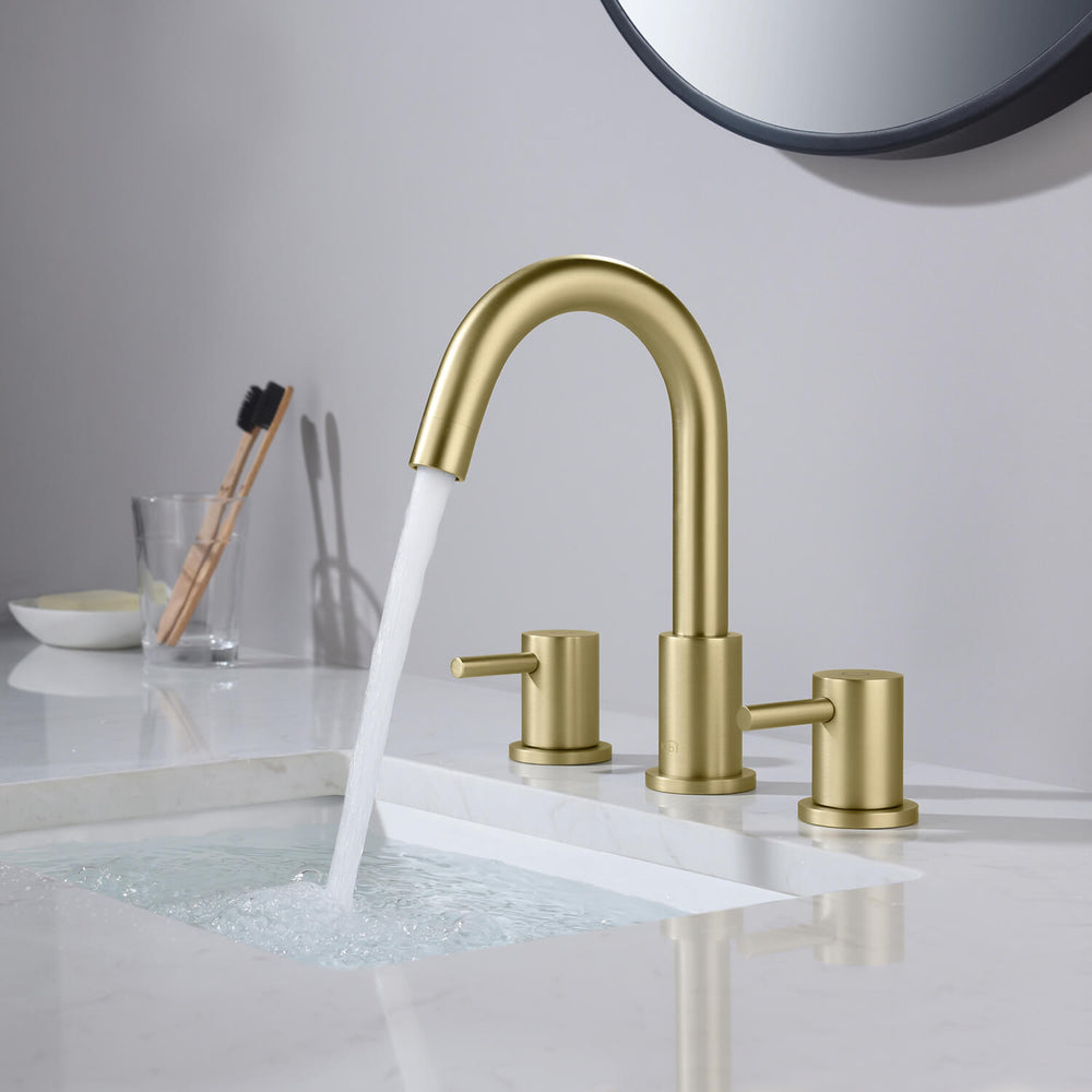 Blossom KBF1016 10" x 15" Brush Gold Two Handle Design Wide Spread Bathroom Sink Faucet