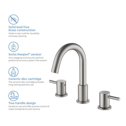 Blossom KBF1016 10" x 15" Brush Nickel Two Handle Design Wide Spread Bathroom Sink Faucet