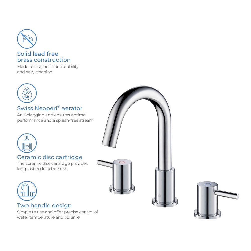 Blossom KBF1016 10" x 15" Chrome Two Handle Design Wide Spread Bathroom Sink Faucet