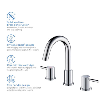 Blossom KBF1016 10" x 15" Chrome Two Handle Design Wide Spread Bathroom Sink Faucet