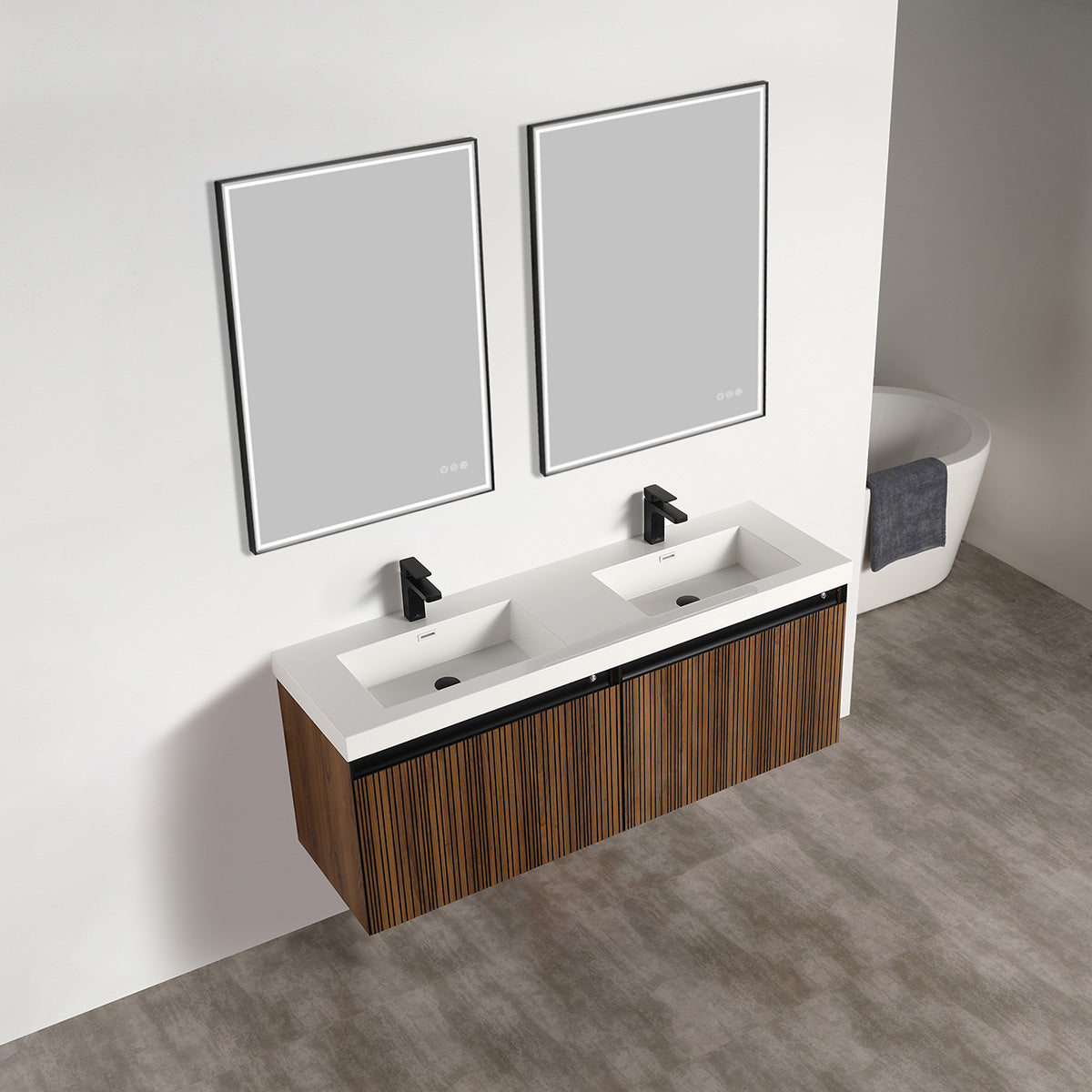 Blossom Lille 60" Brown Walnut Strip Double Vanity