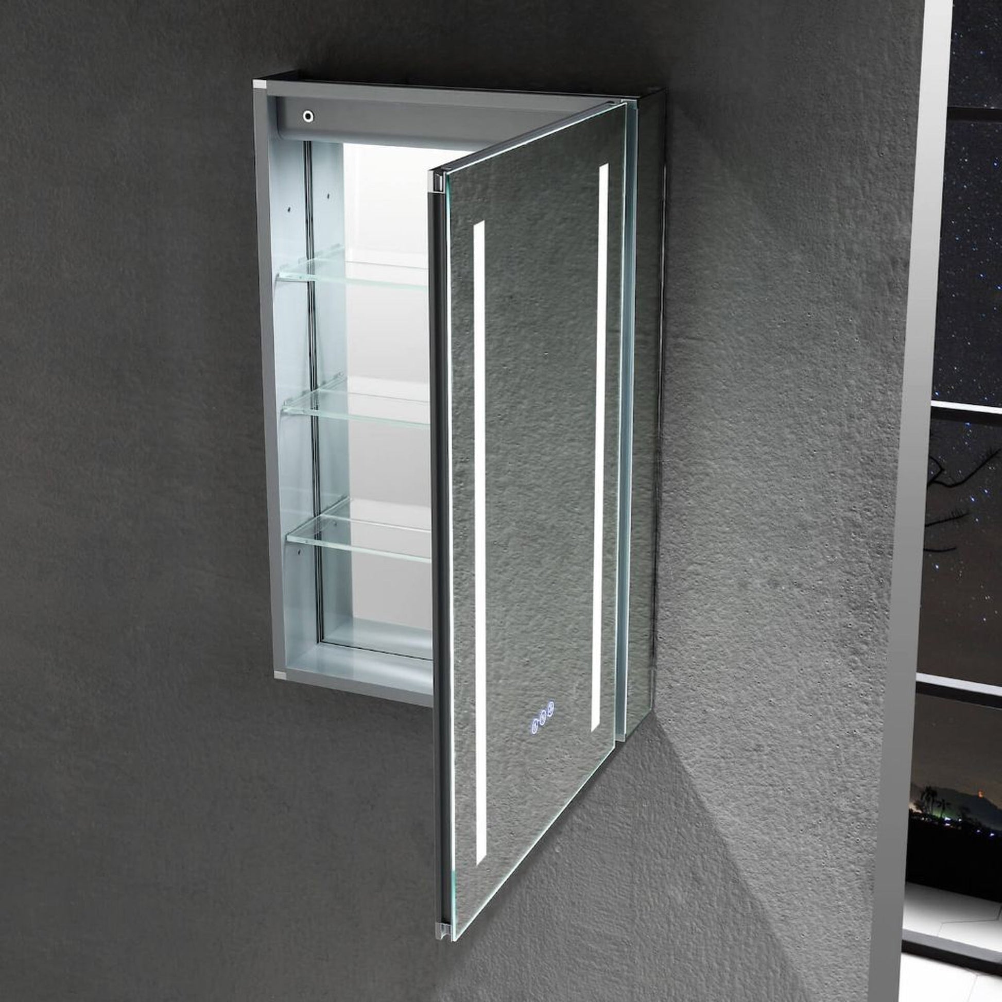 Blossom Pillar 24" Recessed or Surface Mount Left and Right-Hinged Door LED Mirror Medicine Cabinet Set Of 2 With Adjustable Glass Shelves, Built-In Defogger, Dimmer, USB & Electrical Outlet