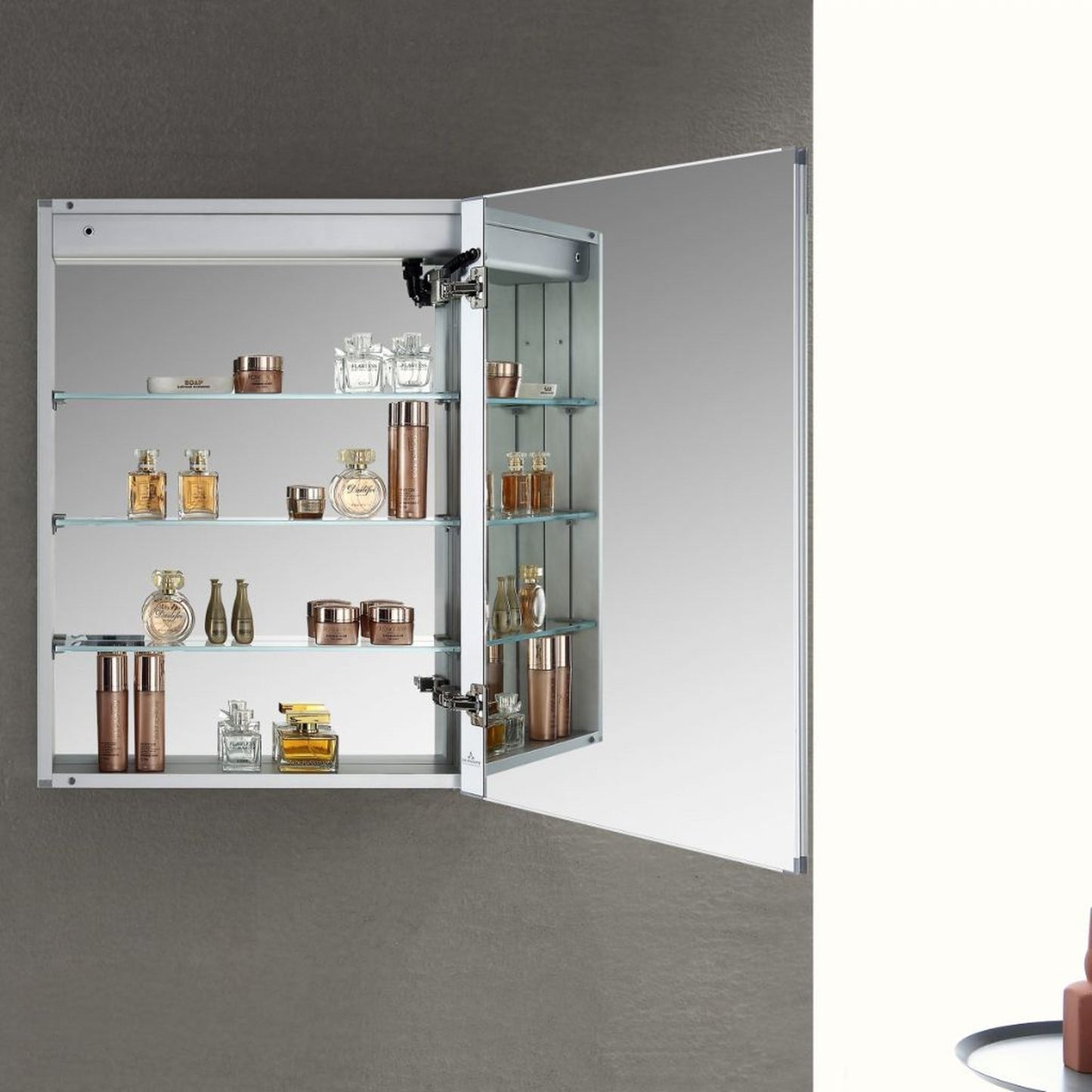 Blossom Pillar 24" Recessed or Surface Mount Left and Right-Hinged Door LED Mirror Medicine Cabinet Set Of 2 With Adjustable Glass Shelves, Built-In Defogger, Dimmer, USB & Electrical Outlet