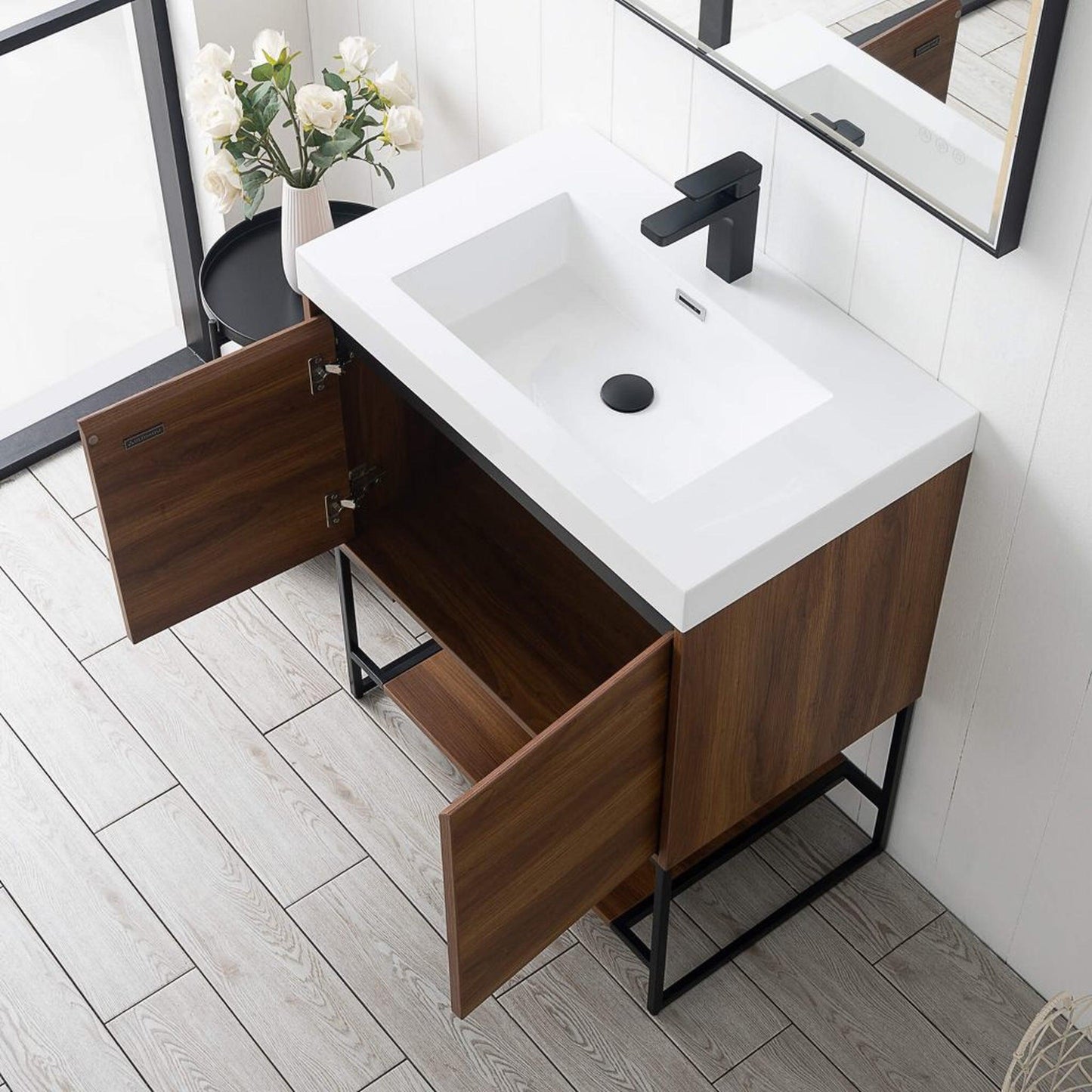 Blossom Porto 30" Red Walnut Freestanding Vanity With Acrylic Sink