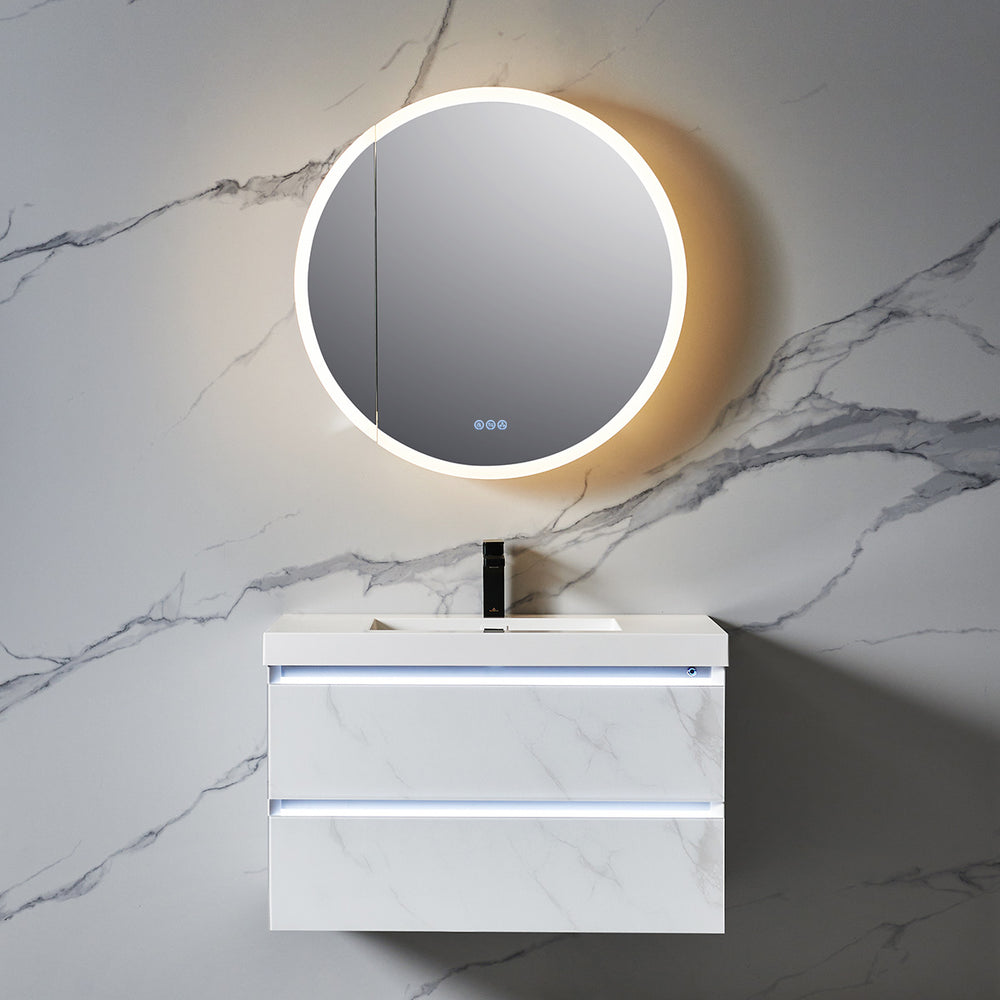 Blossom Regulus 32" x 6" Round LED Medicine Cabinet MCL9 R32 Left