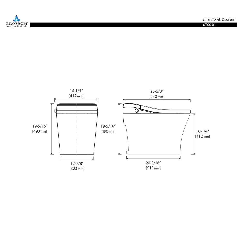 Blossom ST09 01 Heated Seat Smart Toilet with Soft Close Seat and Lid