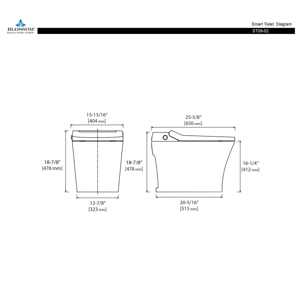 Blossom ST09 02 Heated Seat Smart Toilet with Soft Close Seat and Lid