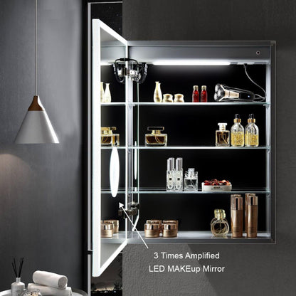 Blossom Sirius 24" Recessed or Surface Mount Left and Right-Hinged Door LED Mirror Medicine Cabinet Set Of 2 With Adjustable Glass Shelves, Built-In Defogger, Dimmer, Digital Clock, Temp Display, USB & Electrical Outlet