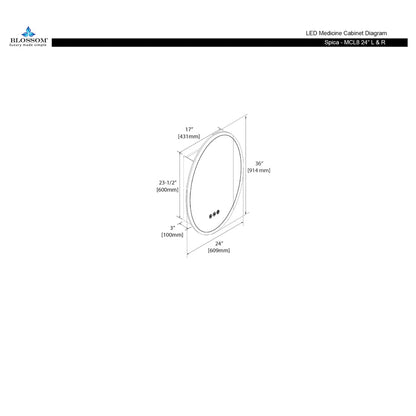 Blossom Spica 24" x 36" Oval Inside LED Light on Door Medicine Cabinet Right