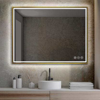 Blossom Stellar 48" x 30" Brush Gold Wall-Mounted Rectangle LED Mirror