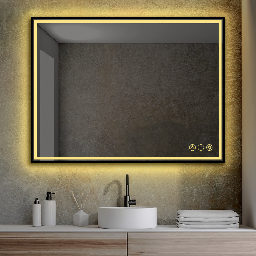 Blossom Stellar 48" x 30" Matte Black Wall-Mounted Rectangle LED Mirror