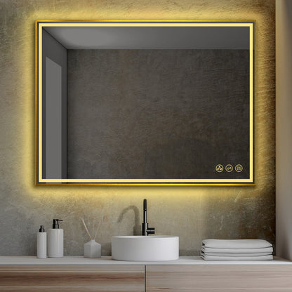 Blossom Stellar 48" x 30" Matte Black Wall-Mounted Rectangle LED Mirror