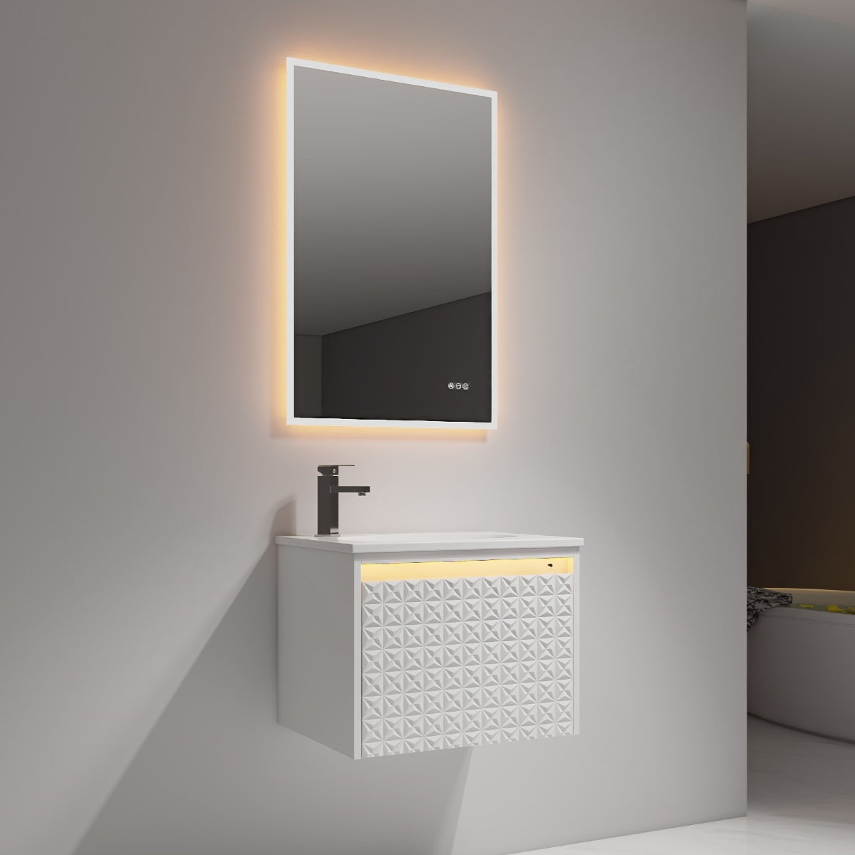 Blossom Thun 24" Glossy White Vanity With Droplet-Shaped Basin and LED Light