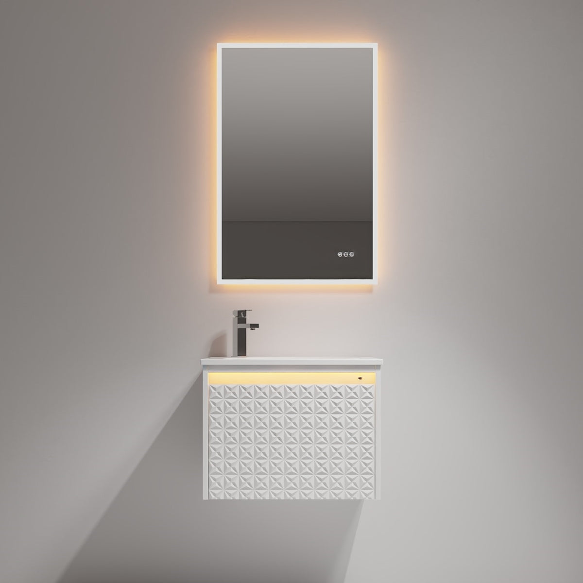 Blossom Thun 24" Glossy White Vanity With Droplet-Shaped Basin and LED Light