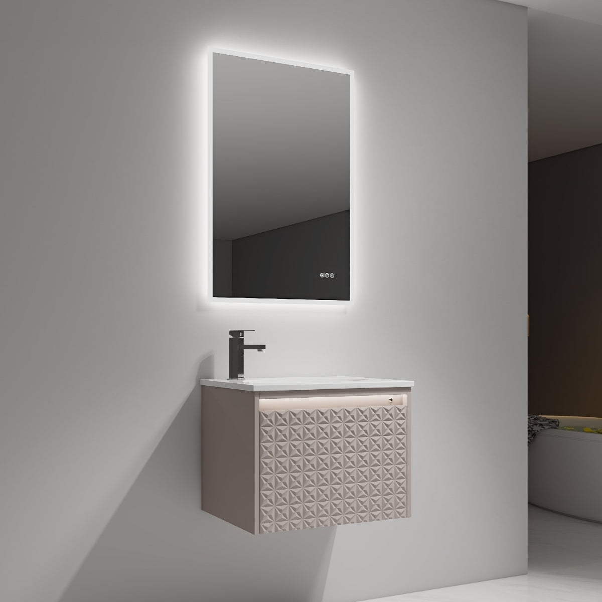 Blossom Thun 24" Khaki Vanity With Droplet-Shaped Basin and LED Light