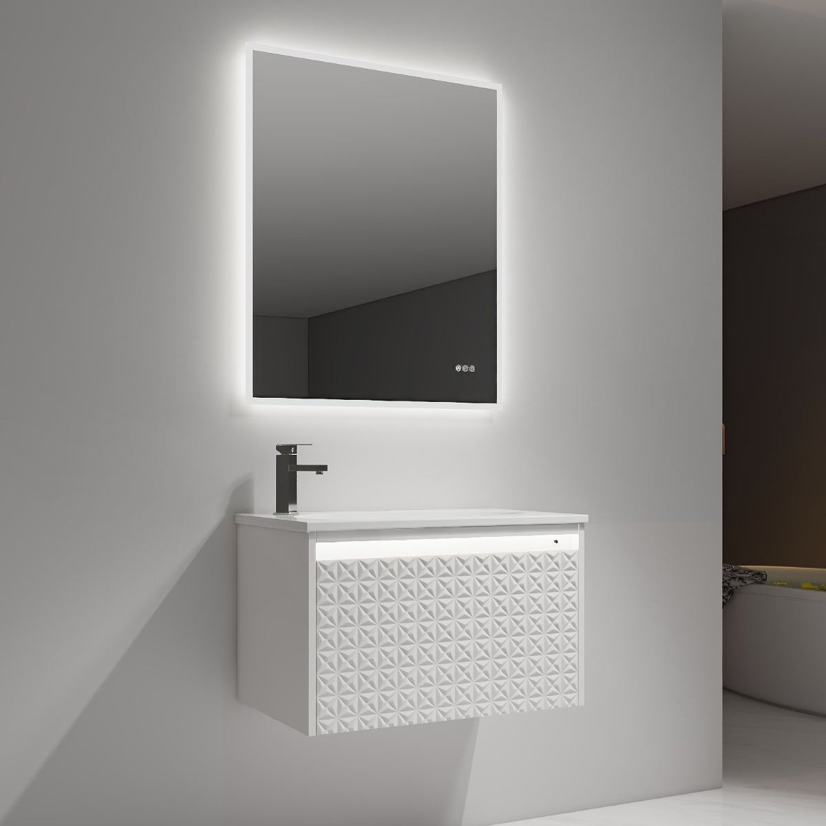 Blossom Thun 30" Glossy White Vanity With Droplet-Shaped Basin and LED Light