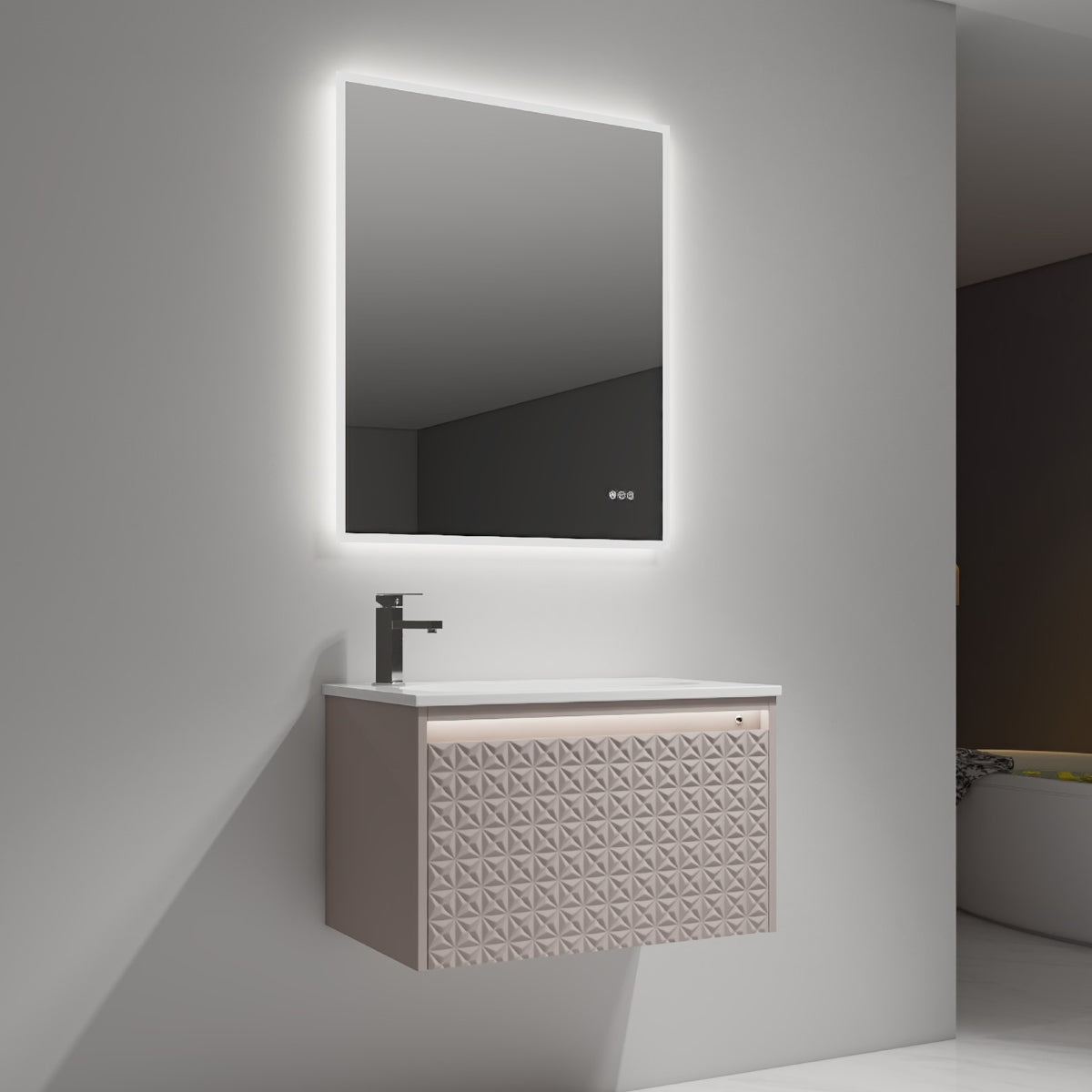 Blossom Thun 30" Khaki Vanity With Droplet-Shaped Basin and LED Light