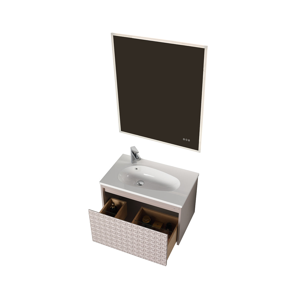 Blossom Thun 30" Khaki Vanity With Droplet-Shaped Basin and LED Light