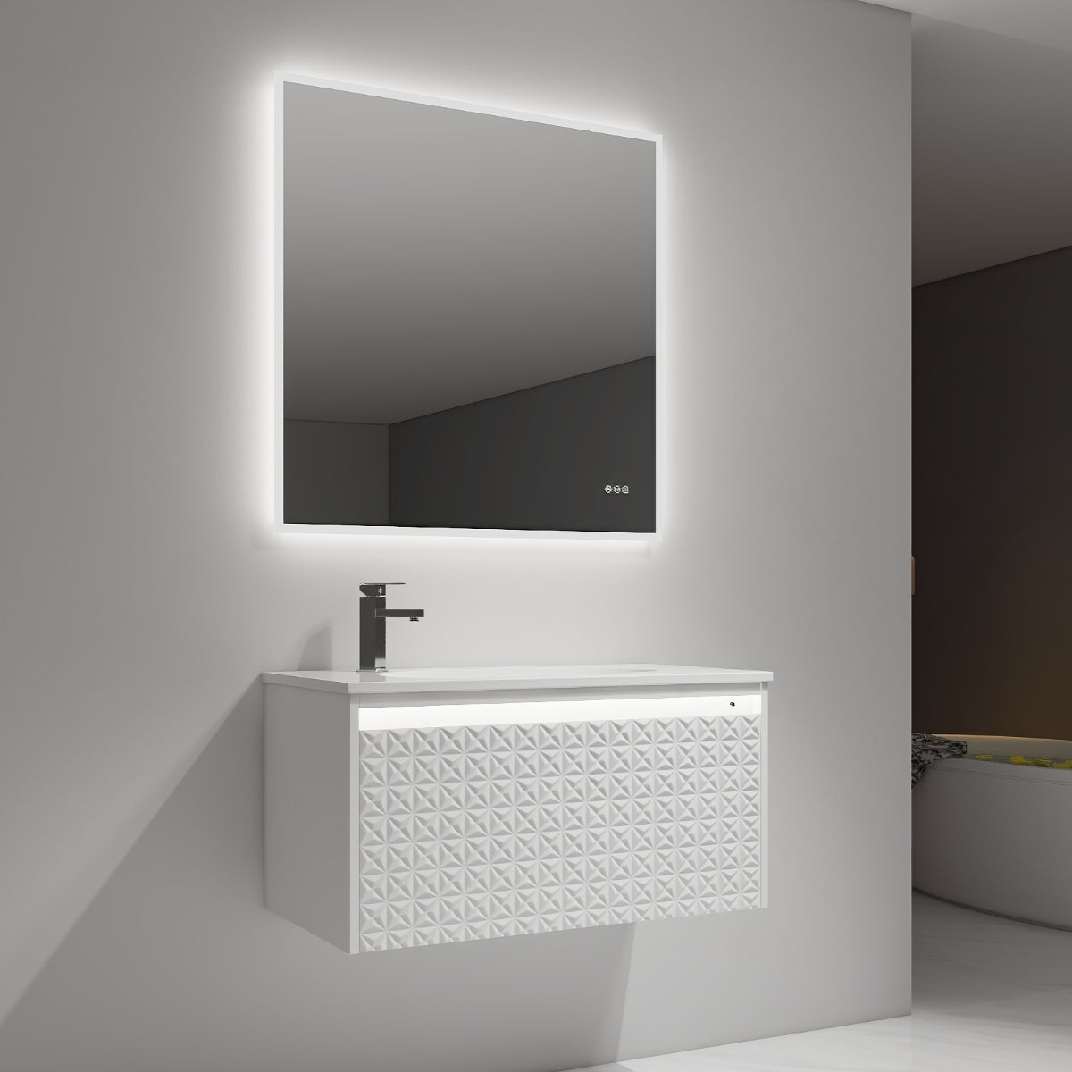 Blossom Thun 36" Glossy White Vanity With Droplet-Shaped Basin and LED Light