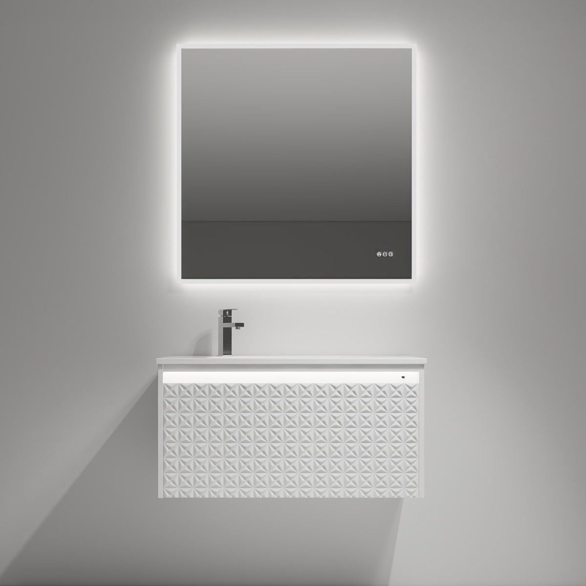 Blossom Thun 36" Glossy White Vanity With Droplet-Shaped Basin and LED Light
