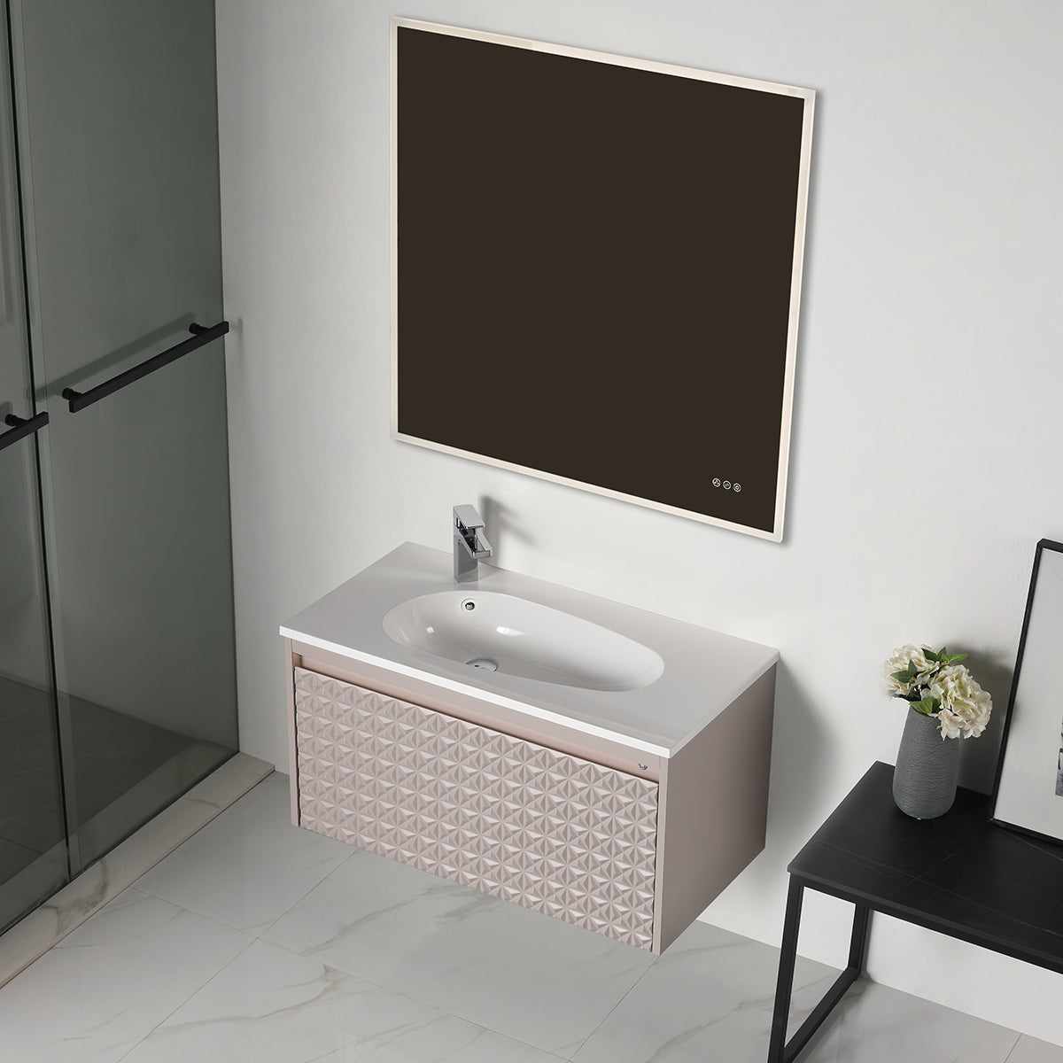 Blossom Thun 36" Khaki Vanity With Droplet-Shaped Basin and LED Light
