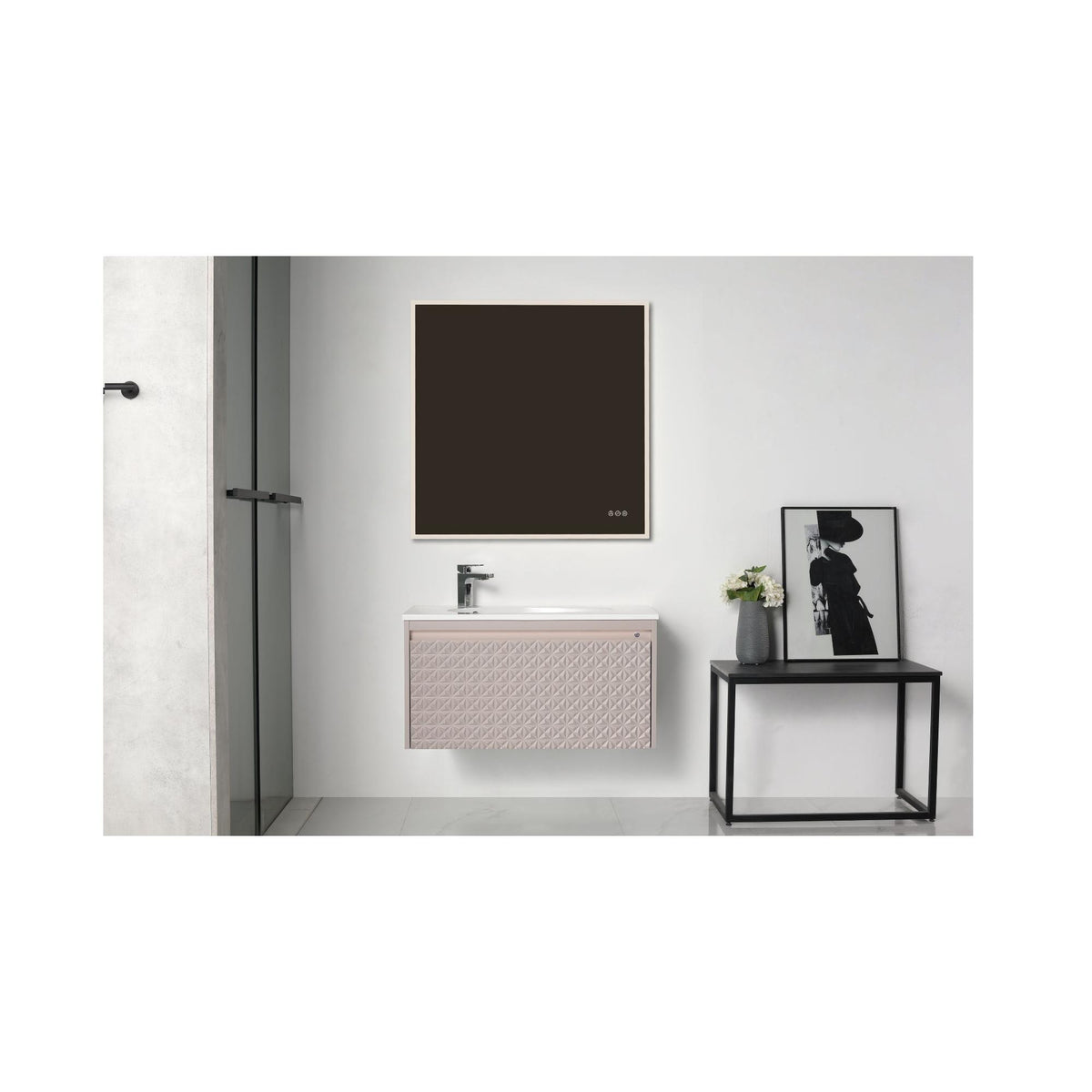 Blossom Thun 36" Khaki Vanity With Droplet-Shaped Basin and LED Light