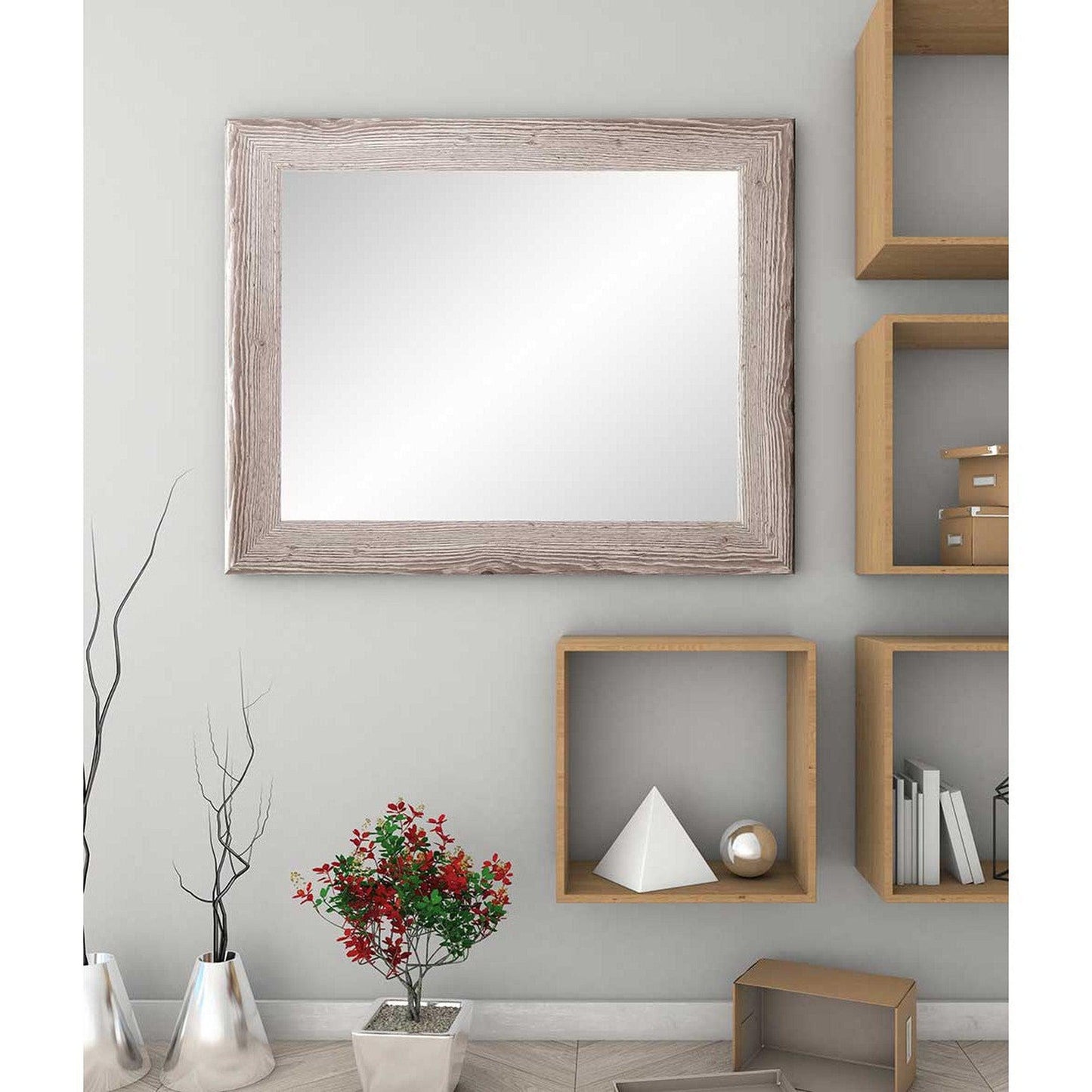 Brandtworks Farmhouse 33" x 39" White Grain Wall Mirror