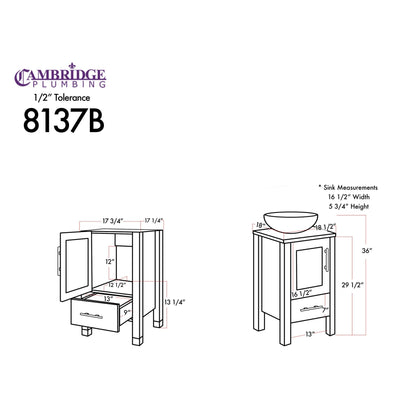 Cambridge Plumbing 18" Modern Wood and Glass Vanity with Brushed Nickel Plumbing-8137BS-BN