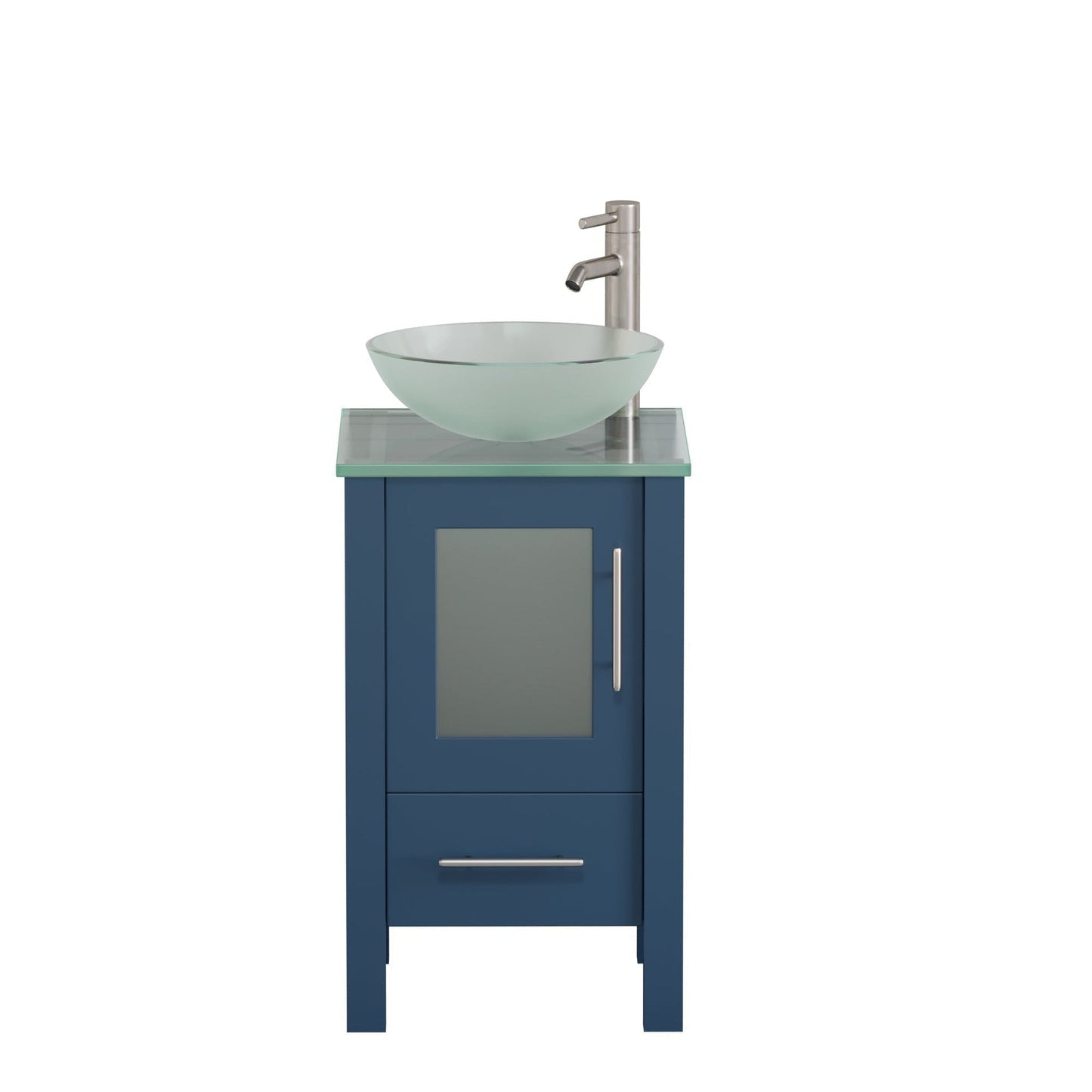 Cambridge Plumbing 18" Modern Wood and Glass Vanity with Brushed Nickel Plumbing-8137BS-BN