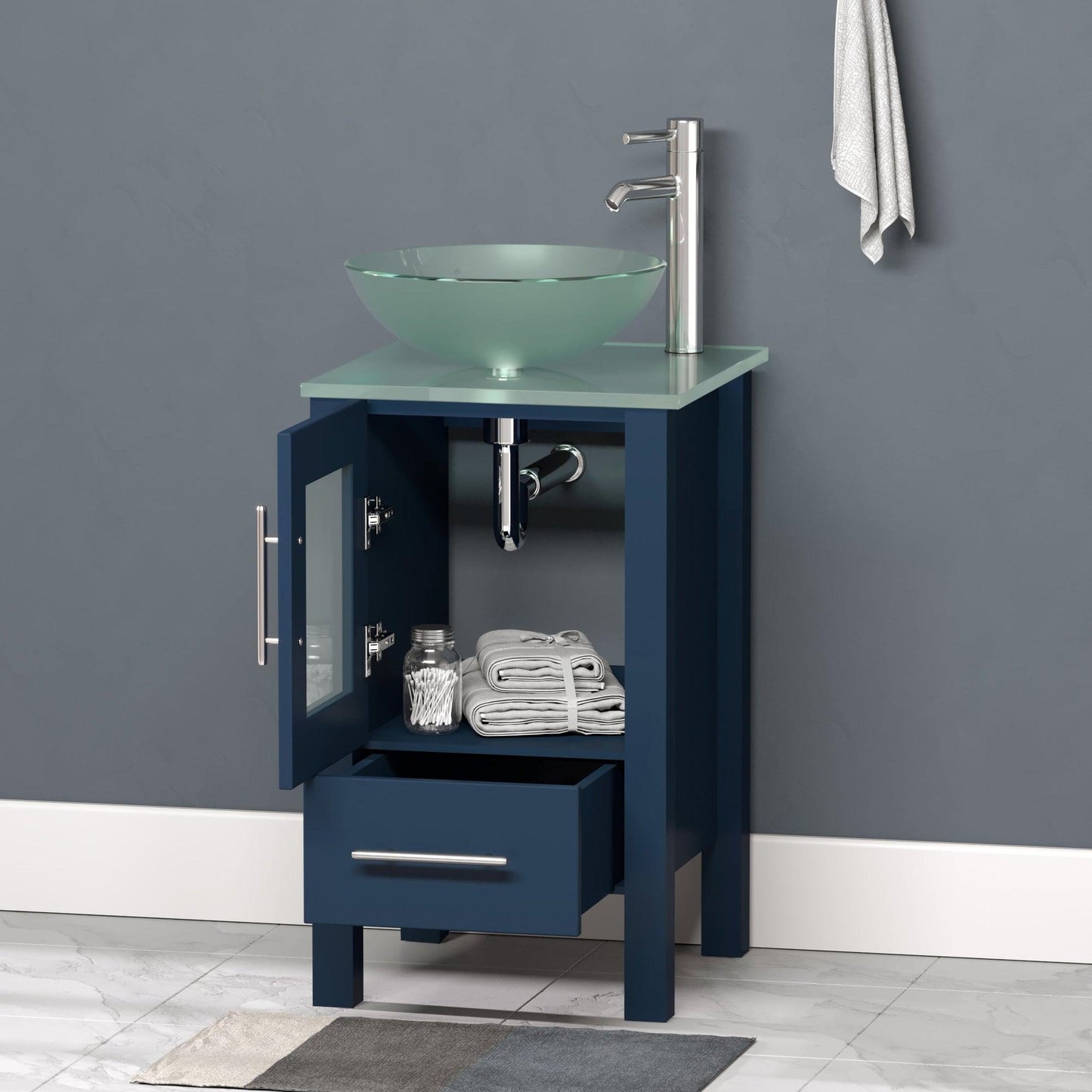 Cambridge Plumbing 18" Modern Wood and Glass Vanity with Polished Chrome Plumbing-8137BS-CP