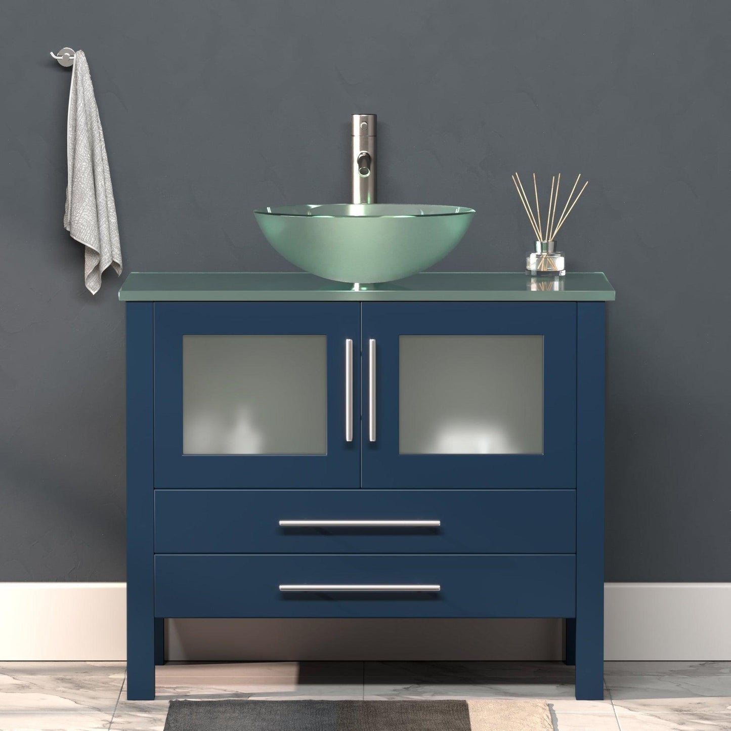 Cambridge Plumbing 36" Modern Wood and Glass Vanity with Polished Chrome Plumbing-8111BS-CP