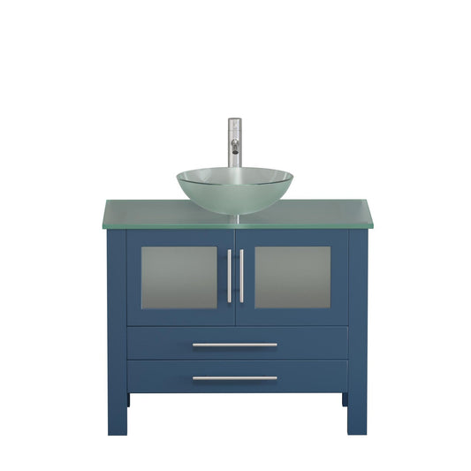 Cambridge Plumbing 36" Modern Wood and Glass Vanity with Polished Chrome Plumbing-8111BS-CP