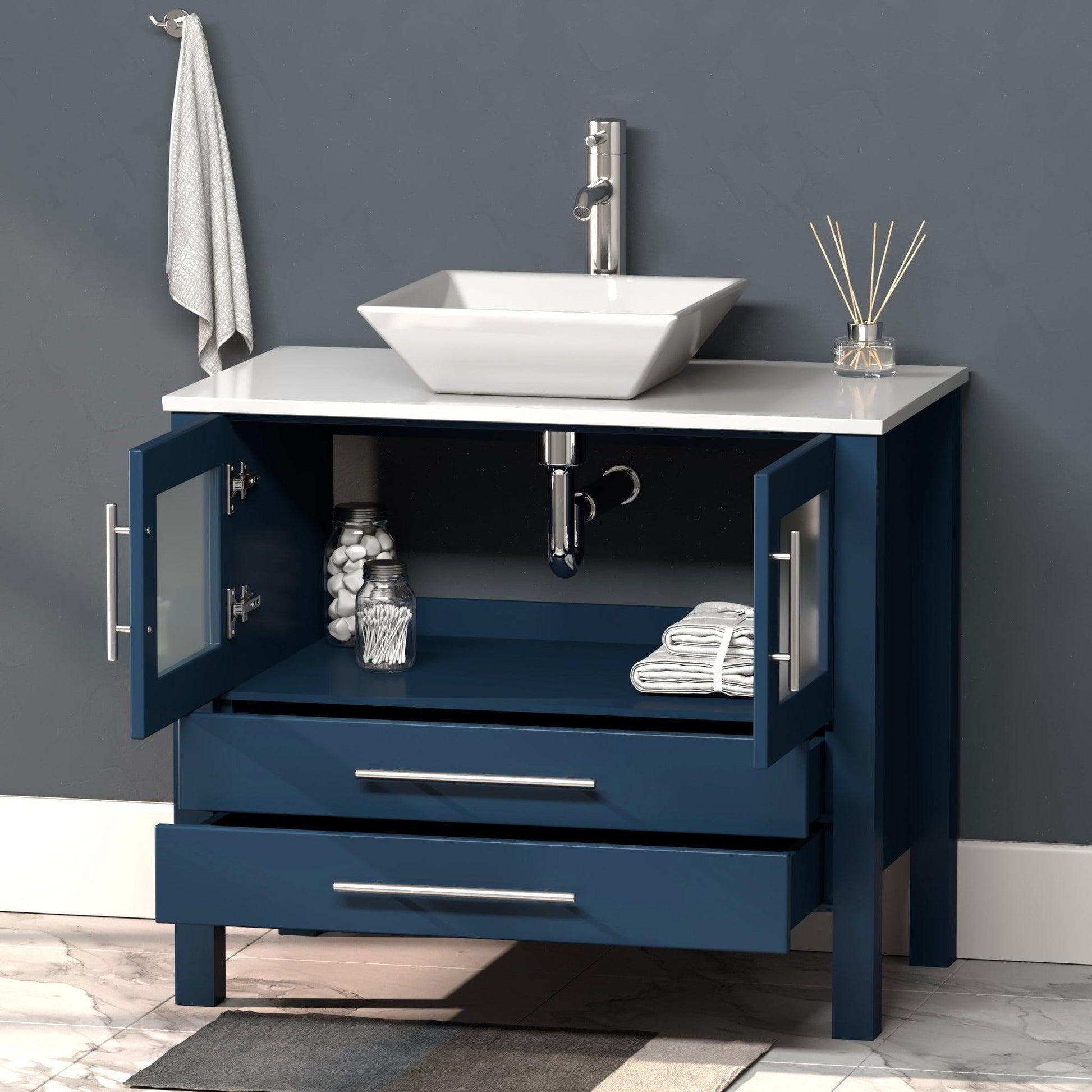 Cambridge Plumbing 36" Modern Wood and Porcelain Vanity with Polished Chrome Plumbing-8111S-CP