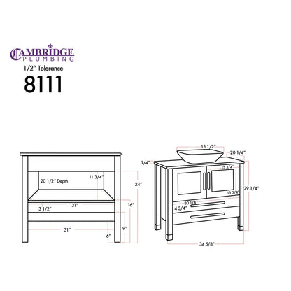 Cambridge Plumbing 36" Modern Wood and Porcelain Vanity with Polished Chrome Plumbing-8111S-CP