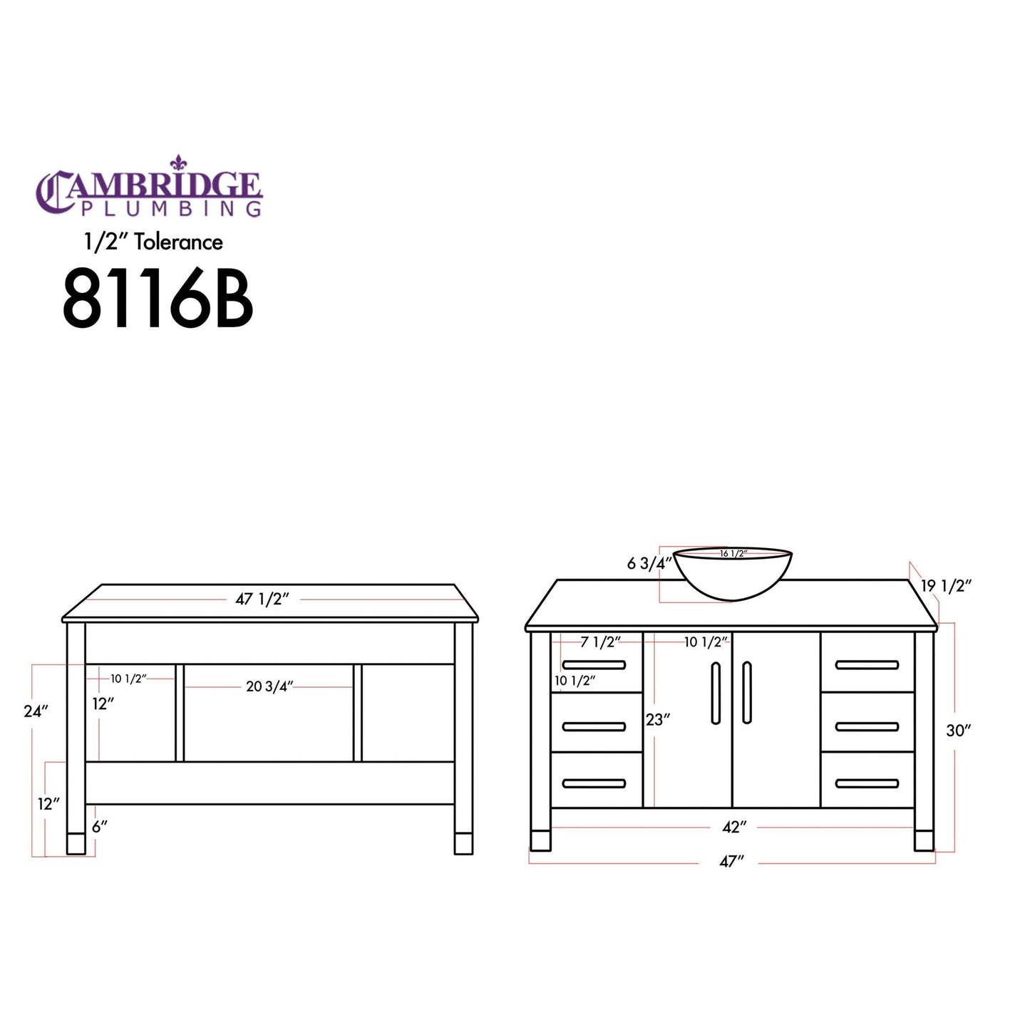 Cambridge Plumbing 48" Modern Wood and Glass Vanity with Brushed Nickel Plumbing-8116BS-BN