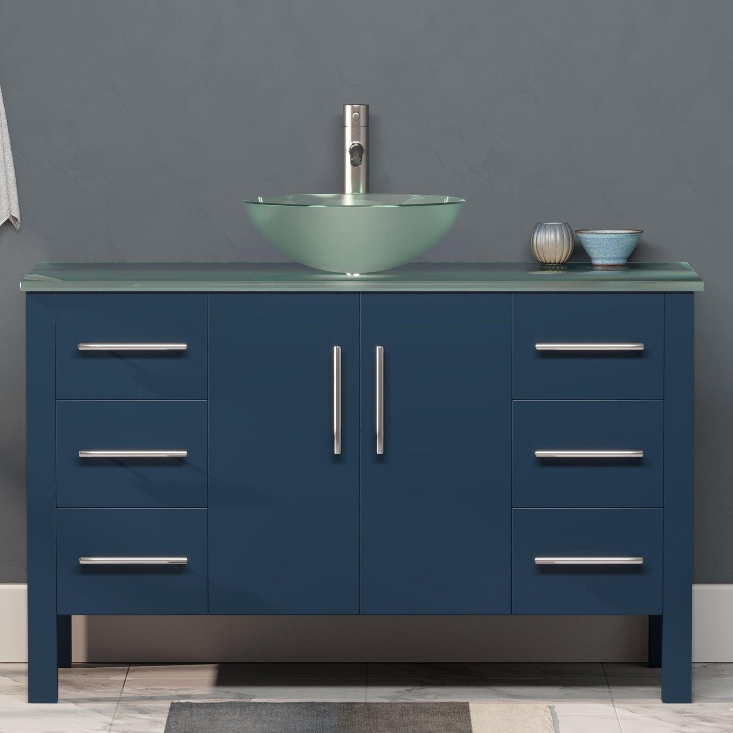 Cambridge Plumbing 48" Modern Wood and Glass Vanity with Brushed Nickel Plumbing-8116BS-BN