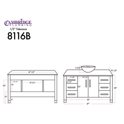 Cambridge Plumbing 48" Modern Wood and Glass Vanity with Polished Chrome Plumbing-8116BS-CP