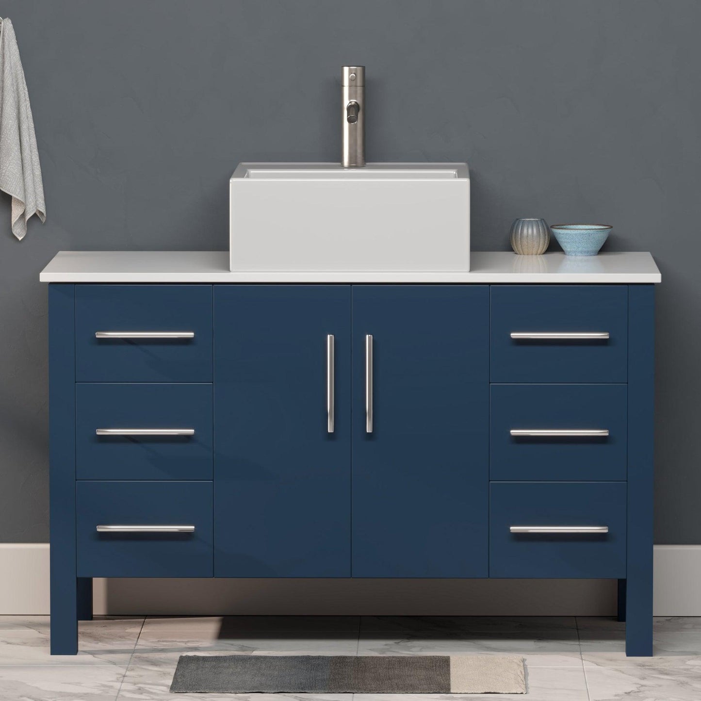 Cambridge Plumbing 48" Modern Wood and Porcelain Vanity with Brushed Nickel Plumbing-8116S-BN