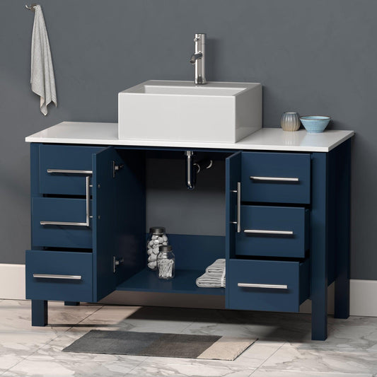 Cambridge Plumbing 48" Modern Wood and Porcelain Vanity with Polished Chrome Plumbing-8116S-CP