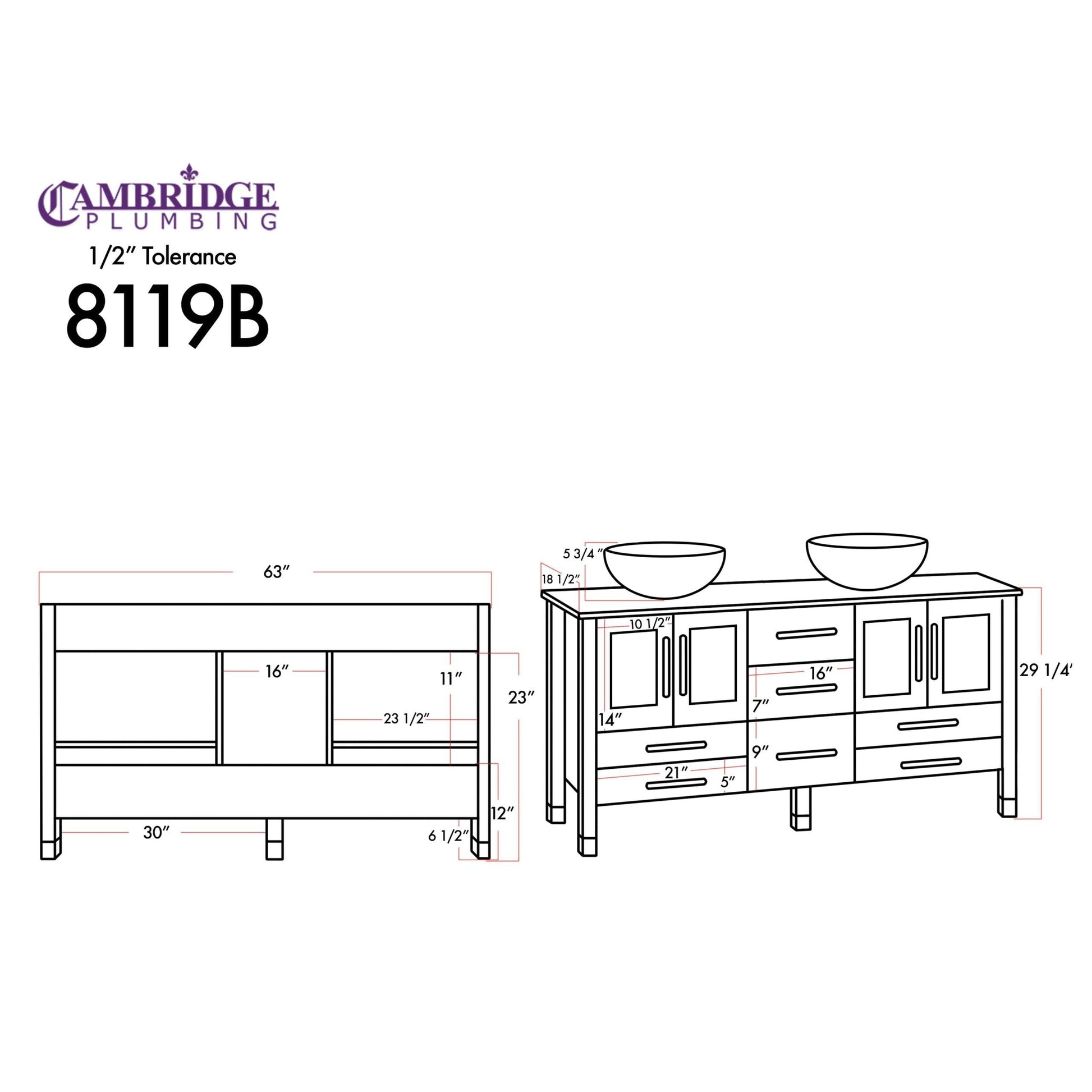 Cambridge Plumbing 63" Modern Wood and Glass Vanity with Brushed Nickel Plumbing-8119BS-BN