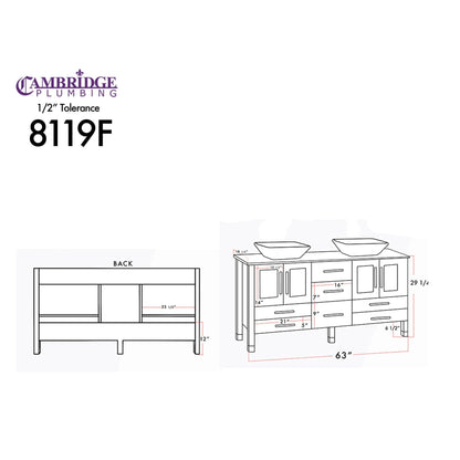 Cambridge Plumbing 63" Modern Wood and Porcelain Vanity with Brushed Nickel Plumbing-8119SF-BN