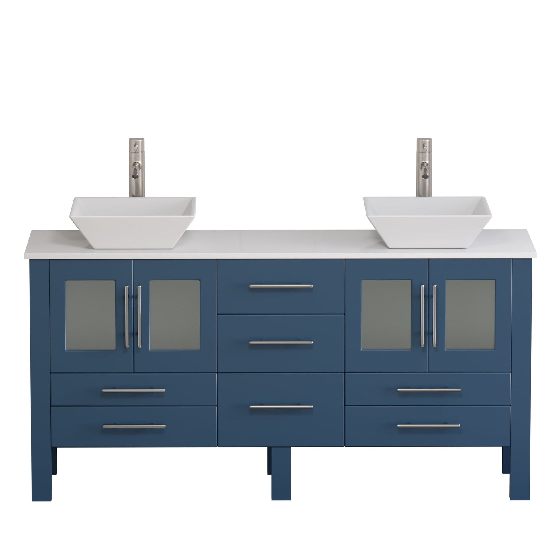 Cambridge Plumbing 63" Modern Wood and Porcelain Vanity with Brushed Nickel Plumbing-8119SF-BN