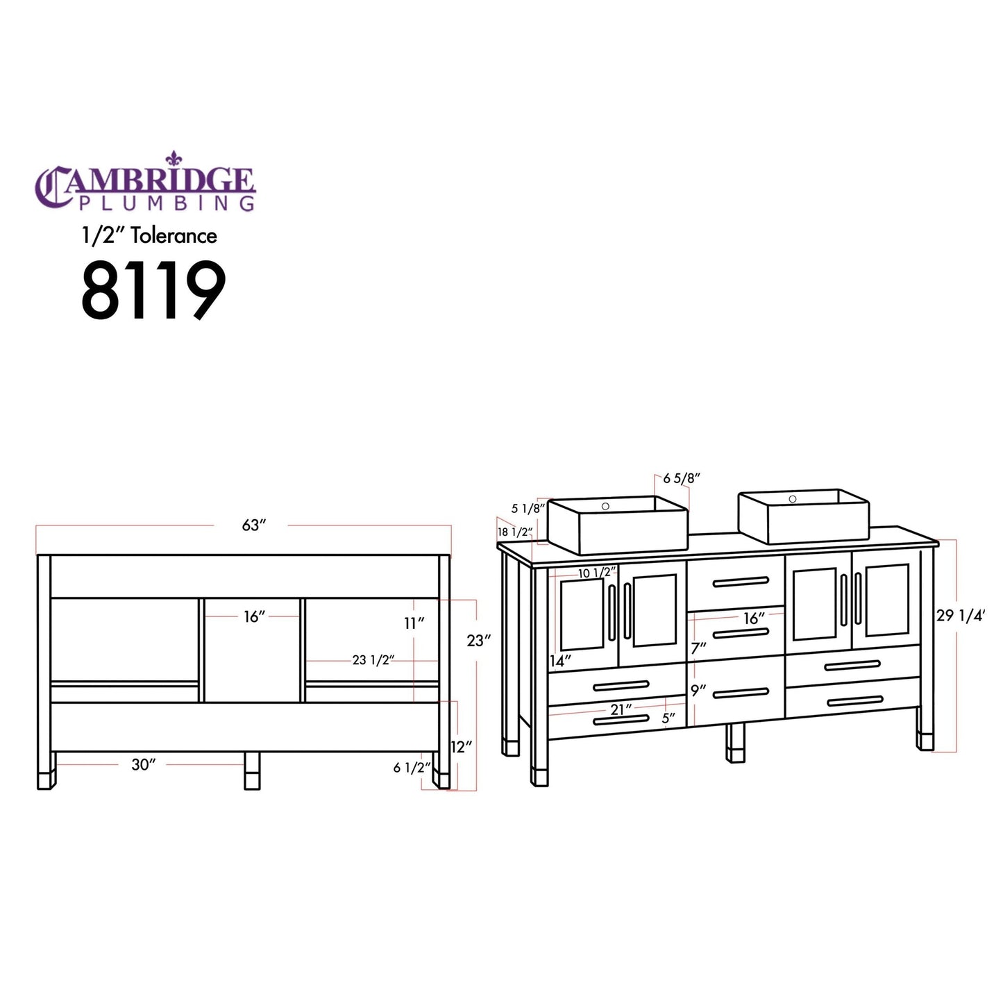 Cambridge Plumbing 63" Modern Wood and Porcelain Vanity with Polished Chrome Plumbing-8119S-CP