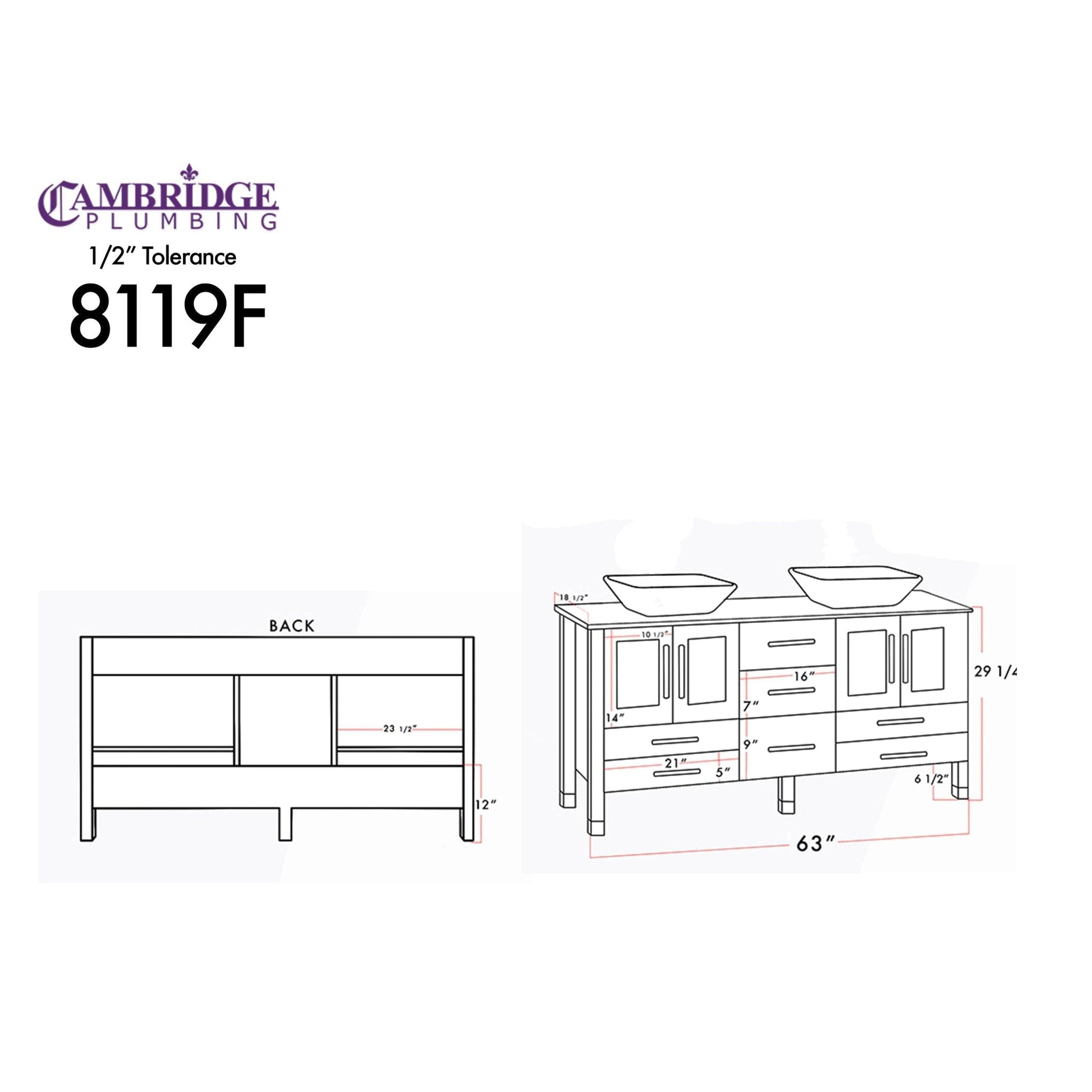 Cambridge Plumbing 63" Modern Wood and Porcelain Vanity with Polished Chrome Plumbing-8119SF-CP